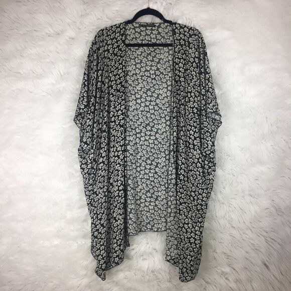 Brandy Melville Sweaters - Brandy Melville Black Floral Long Kimono Cardigan